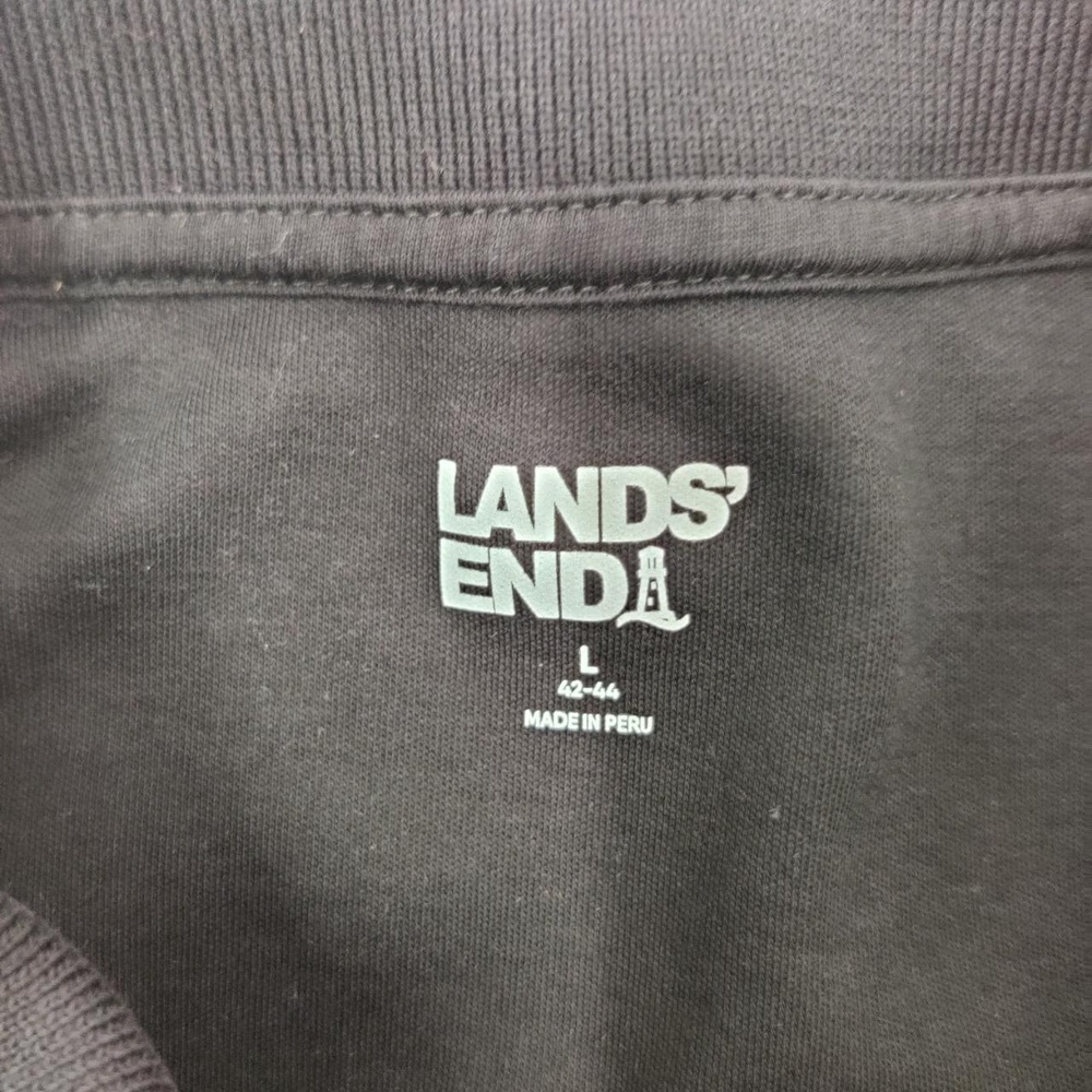 Lands End Shirt Mens Size L 42-44 Black Polo Button Placket Short Sleeve Classic - Picture 4 of 9